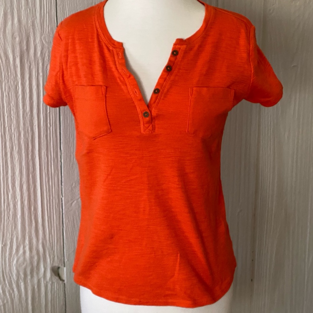 Liz Claiborne Orange 100% Cotton T-Shirt Pockets size Small
